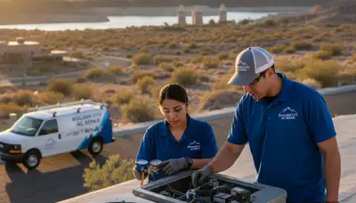 AC technician performing air conditioner repair in Las Vegas NV home