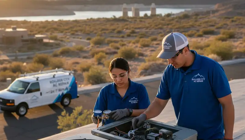 AC technician performing air conditioner repair in Las Vegas NV home