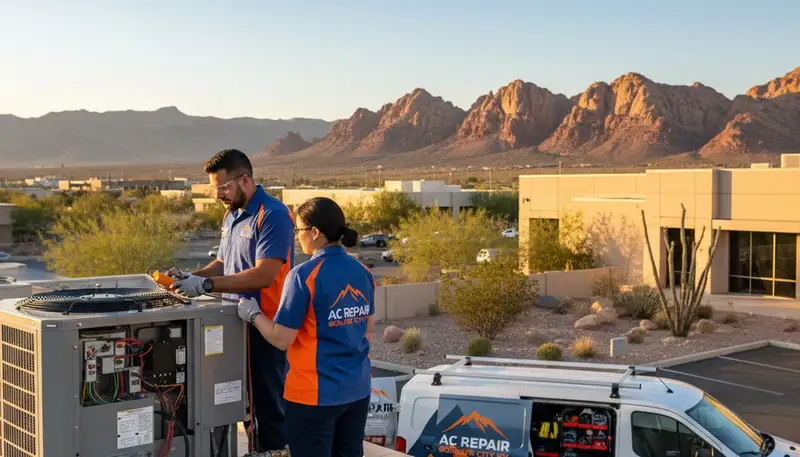 Professional AC repair technician servicing air conditioner unit in Las Vegas NV