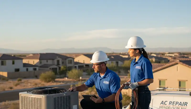 Professional AC repair technician servicing air conditioner unit in Las Vegas, NV