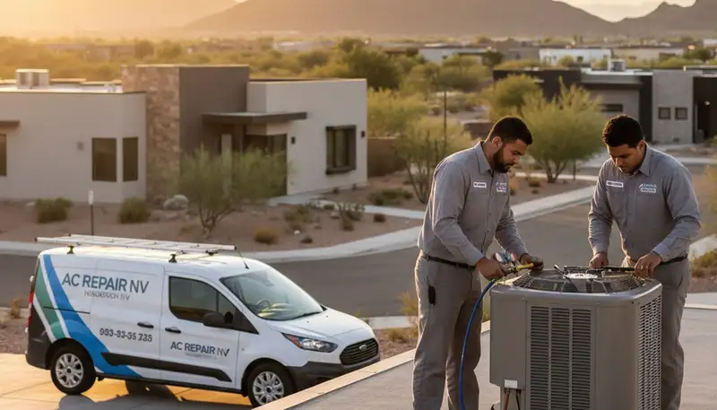 Professional AC repair technician servicing residential air conditioner in Las Vegas NV