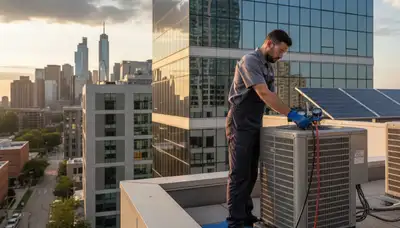Technician performing AC repair in Las Vegas, NV for Five Star Cooling residential service