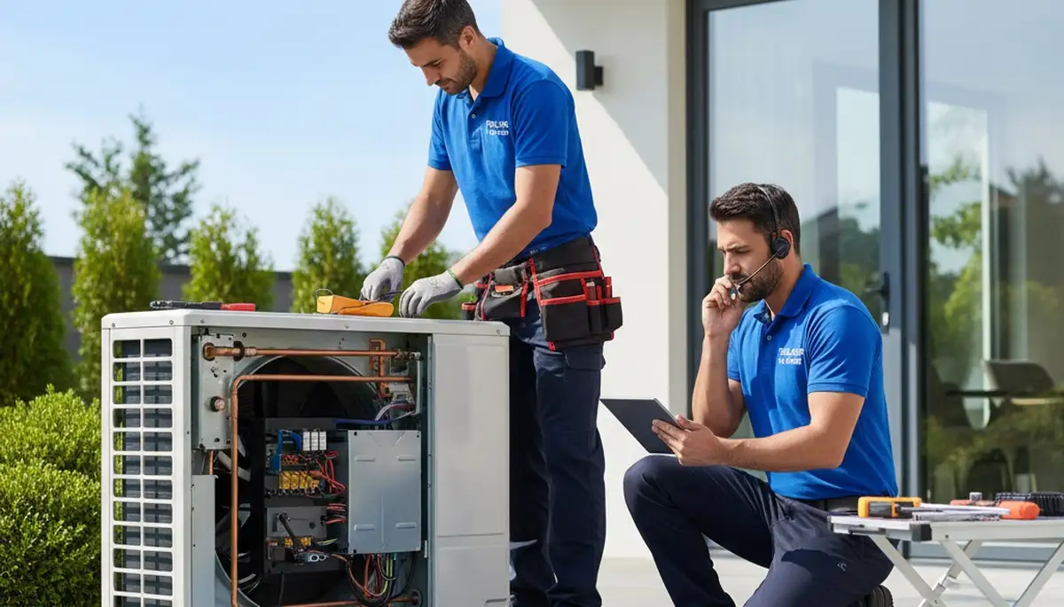 Technician repairing home air conditioner unit in Las Vegas, NV for Five Star Cooling service