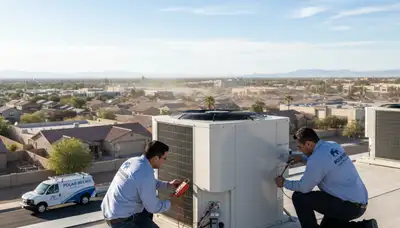 Professional AC repair technician servicing air conditioner in Las Vegas NV home