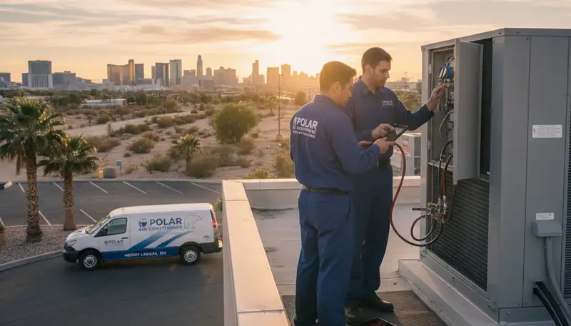 HVAC technician performing AC repair service in Las Vegas NV home