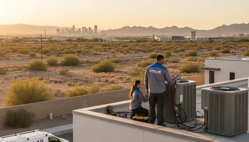 Professional AC repair technician servicing air conditioner in Las Vegas NV home