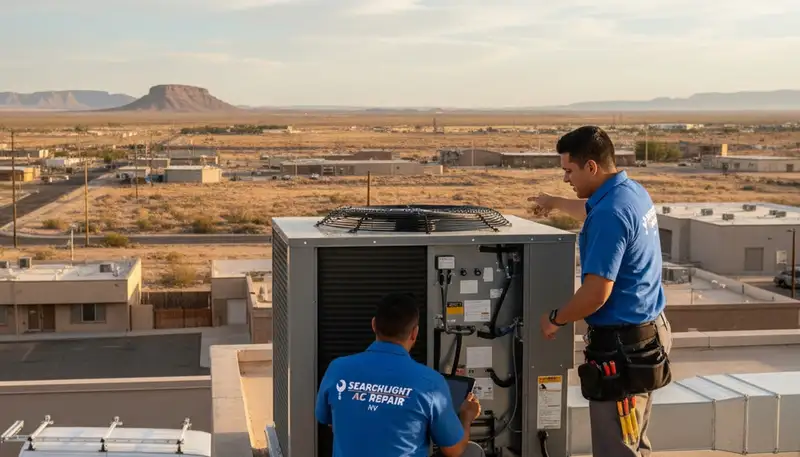 Professional AC repair technician servicing air conditioner in Las Vegas NV home