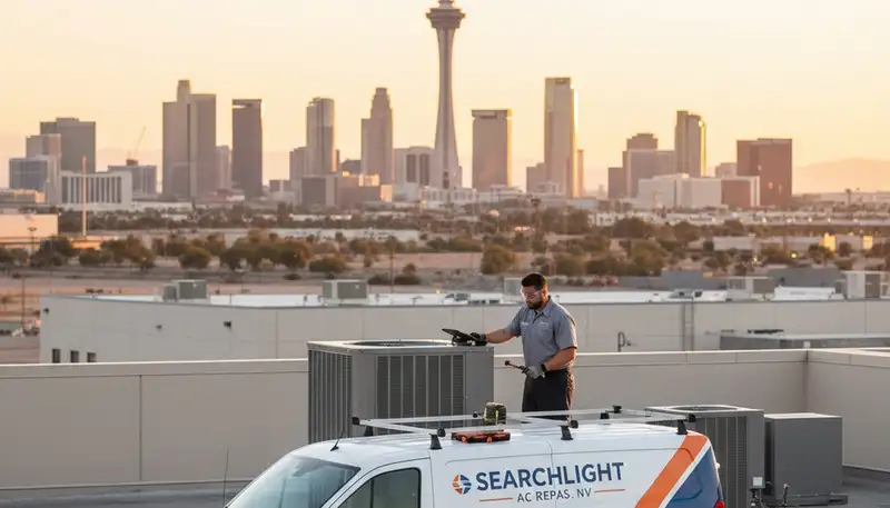 Professional AC repair technician servicing air conditioner in Las Vegas NV home