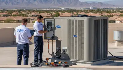 Professional AC repair technician servicing air conditioning unit in Las Vegas NV home