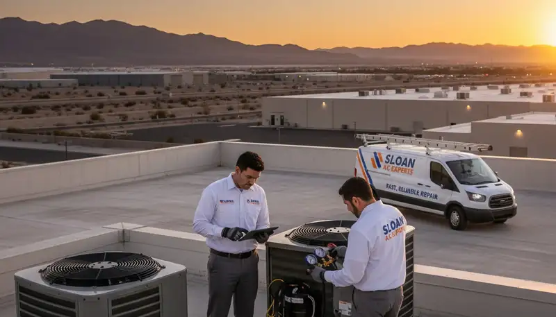 Professional AC repair technician servicing air conditioner in Las Vegas NV home