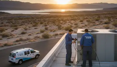 Professional AC repair technician servicing air conditioner unit in Las Vegas NV