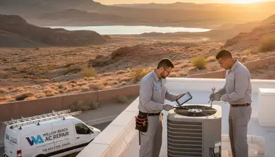 Professional AC repair technician servicing air conditioner in Las Vegas NV home
