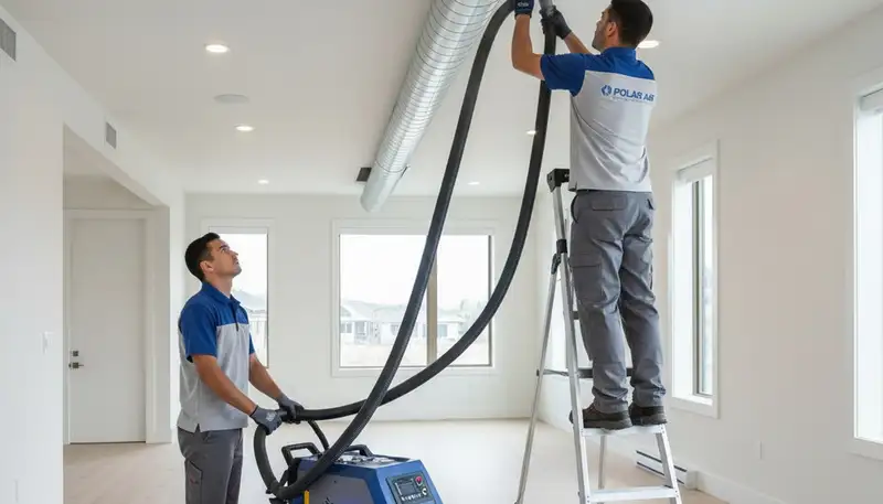 Technician cleaning air ducts for AC system in Las Vegas, NV home to improve airflow and indoor air quality