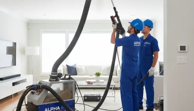 Technician cleaning air ducts for HVAC system in Las Vegas NV home by Five Star Cooling