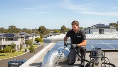 Technician cleaning dryer vent for home safety in Las Vegas, NV | Five Star Cooling