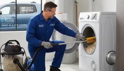 Technician cleaning dryer vent for home safety in Las Vegas, NV – Five Star Cooling service