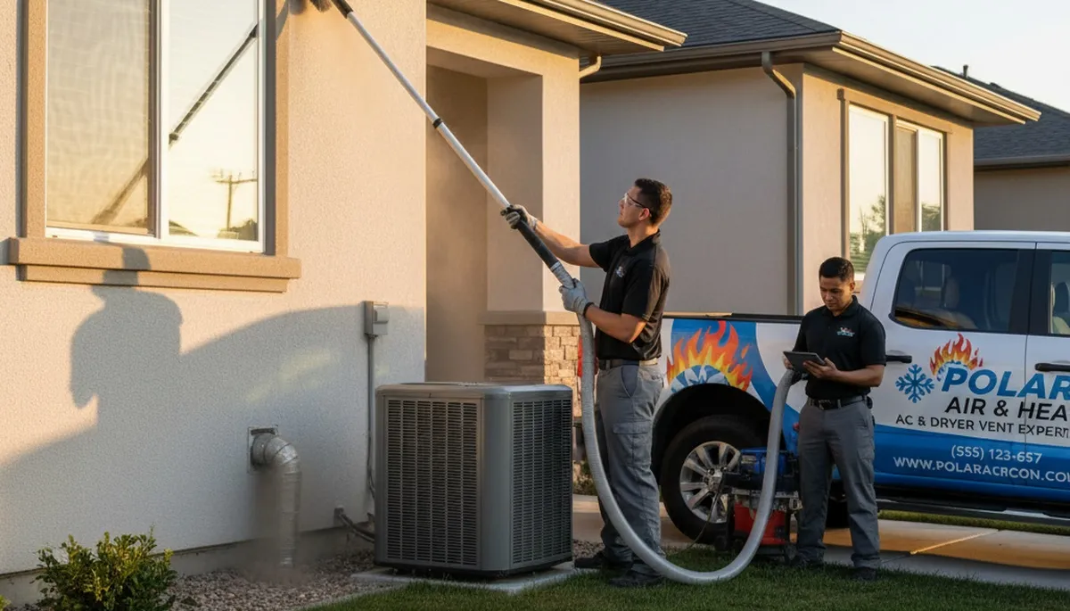 Technician performing professional dryer vent cleaning service in Las Vegas, NV home