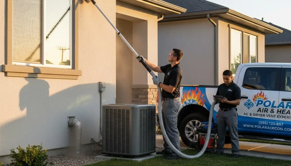 Technician performing professional dryer vent cleaning service in Las Vegas, NV home
